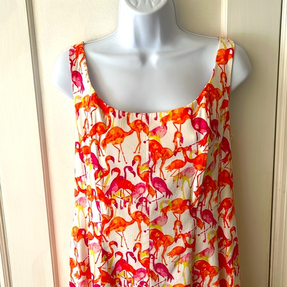 Pappagallo Cotton Flamingo Print Dress Sleeveless Womens 12  Pink Party Sundress - Picture 5 of 17